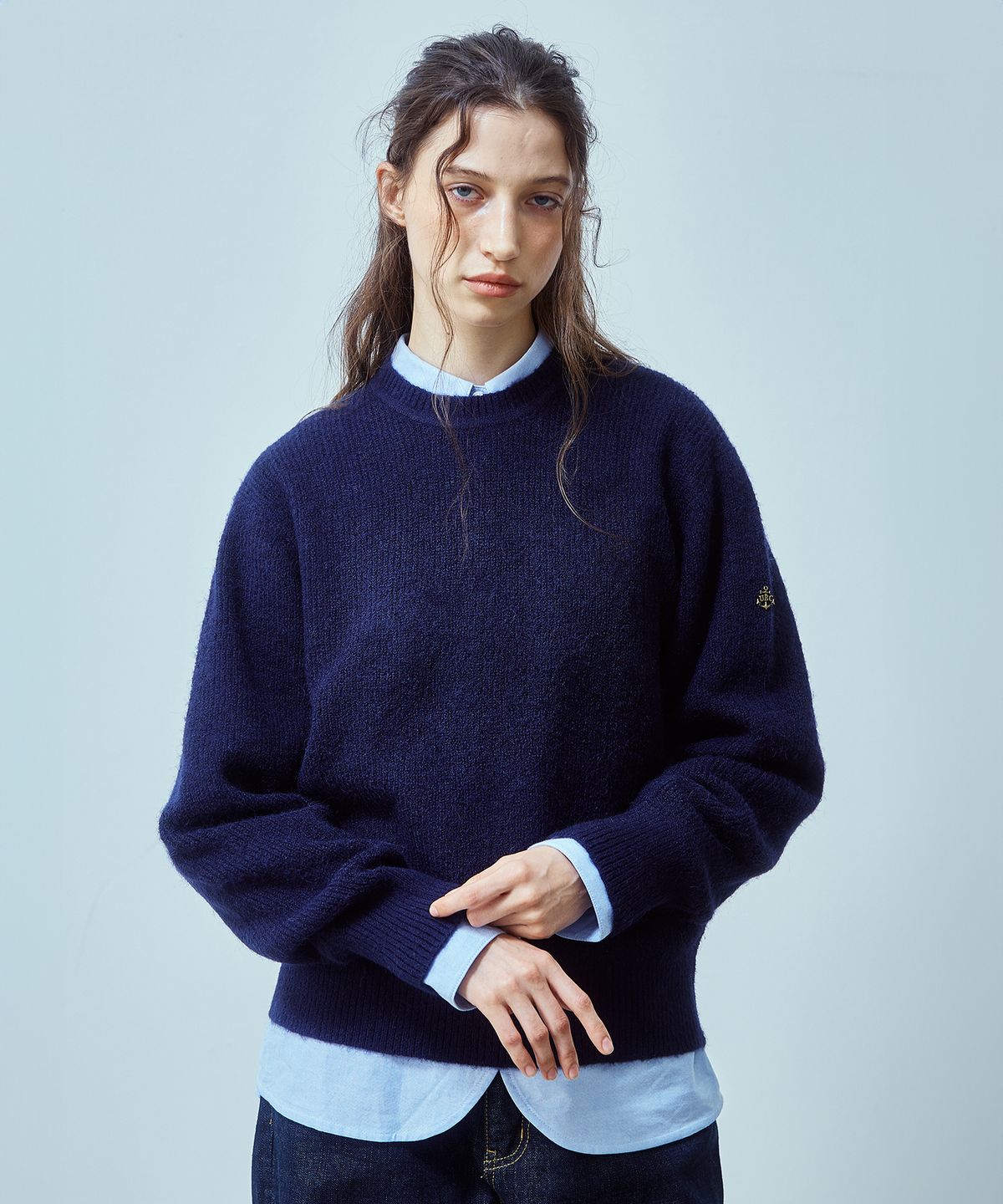 유니폼브릿지(UNIFORM BRIDGE) alpaca crew neck knit(womens) navy