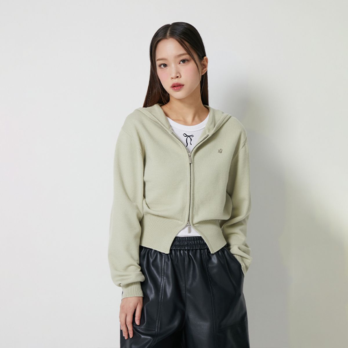 랩(LAP) 러브장식 후드 집업 니트 가디건 AQ4KGA82