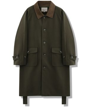 울 배색 카라 롱코트