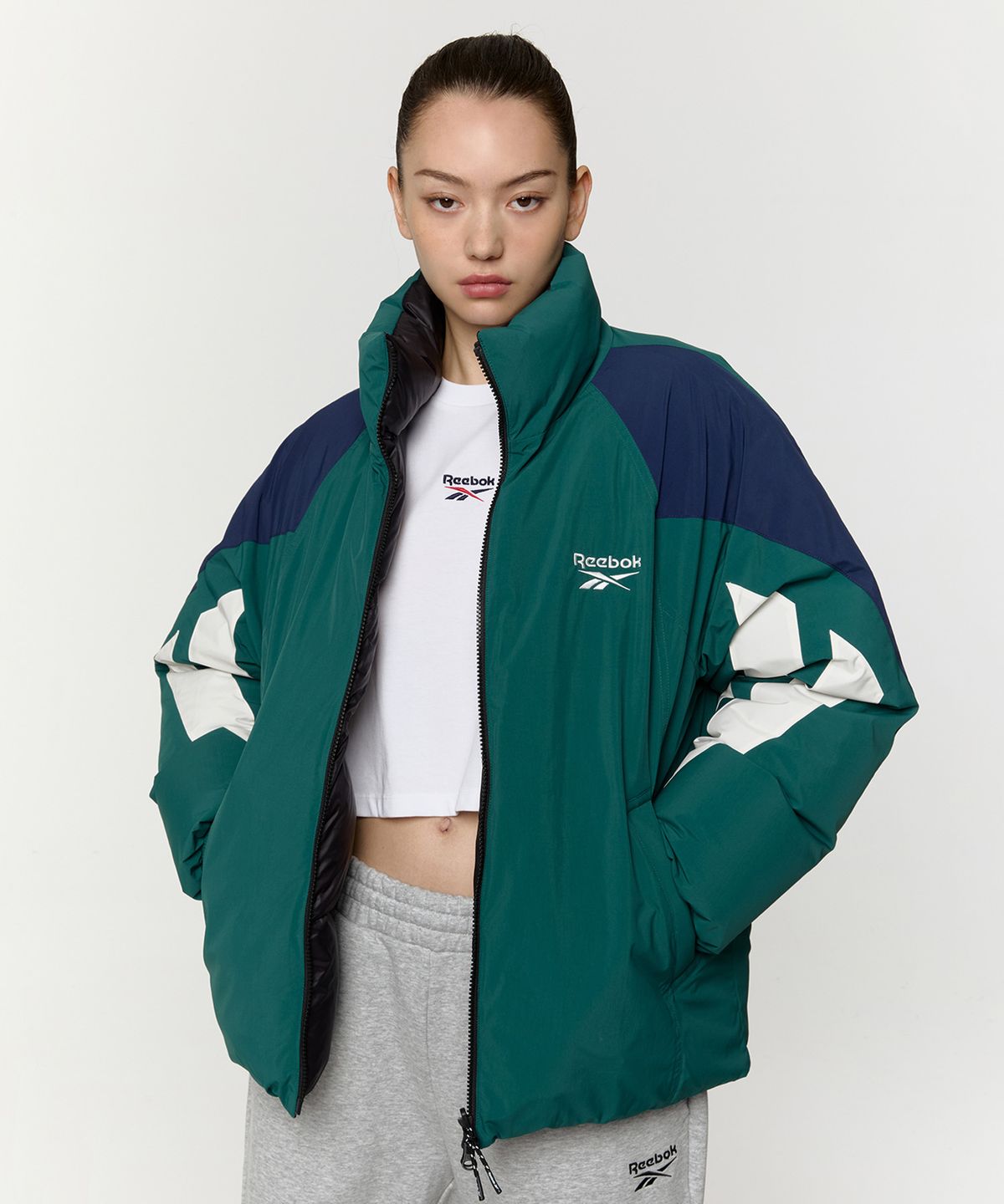리복(REEBOK) 벡터 리버시블 다운 자켓 - 그린