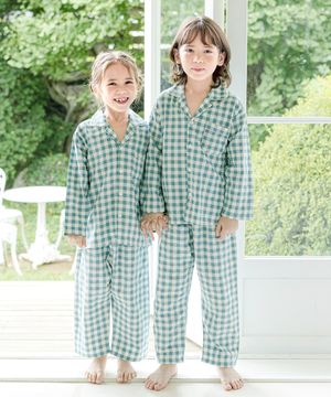 143 에버그린 피치심플체크 긴소매 파자마세트