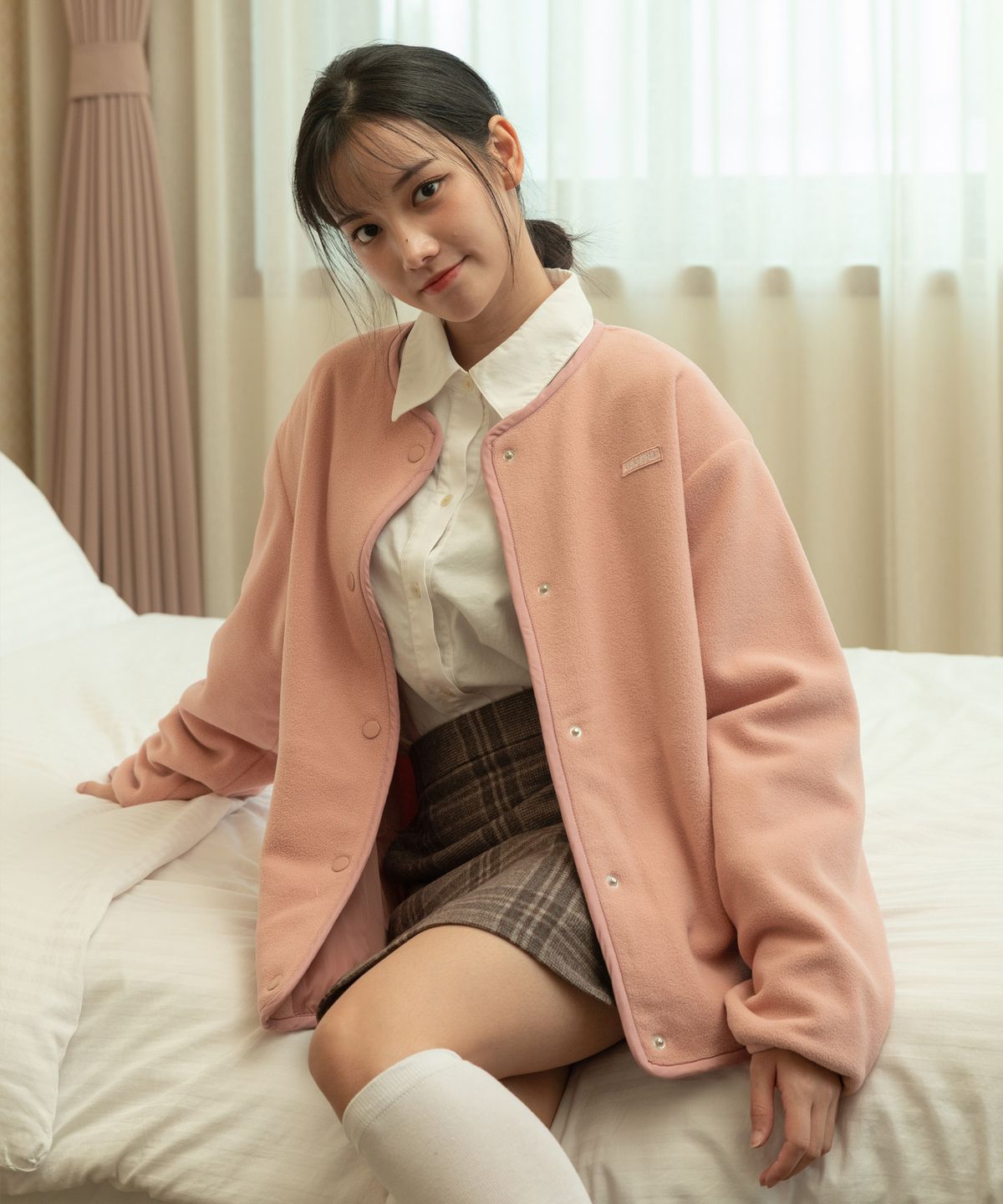 셀리티오(SELITIO) 여성 스냅 버튼 플리스자켓 핑크