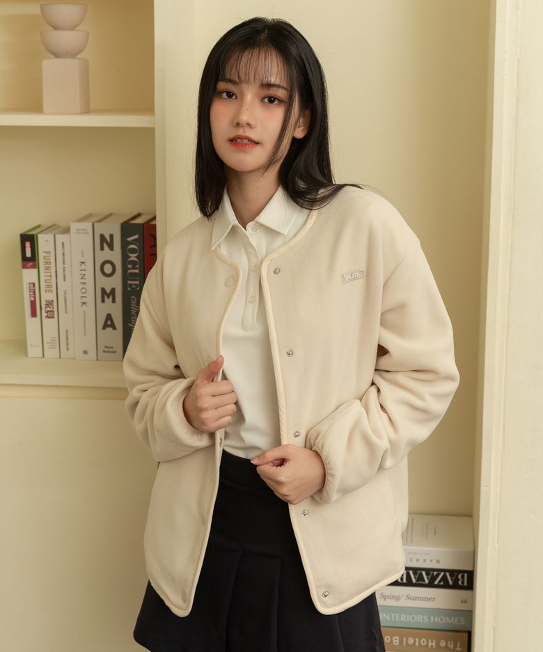 여성 스냅 버튼 플리스자켓 베이지