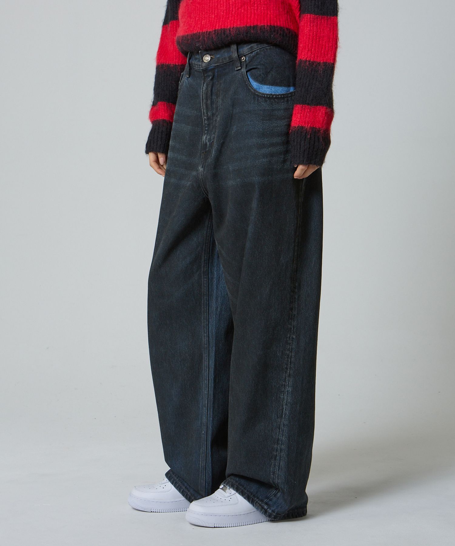 MUSINSA | UNKNOWN PLANET Hand washed wide denim pants blue black