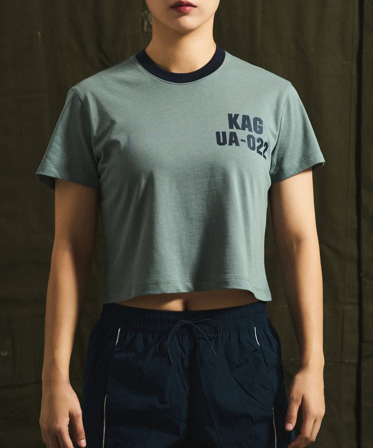 카키그라도(KHAKI GRADO) UA-022 크롭 반팔 링거 티셔츠 (Field Khaki)
