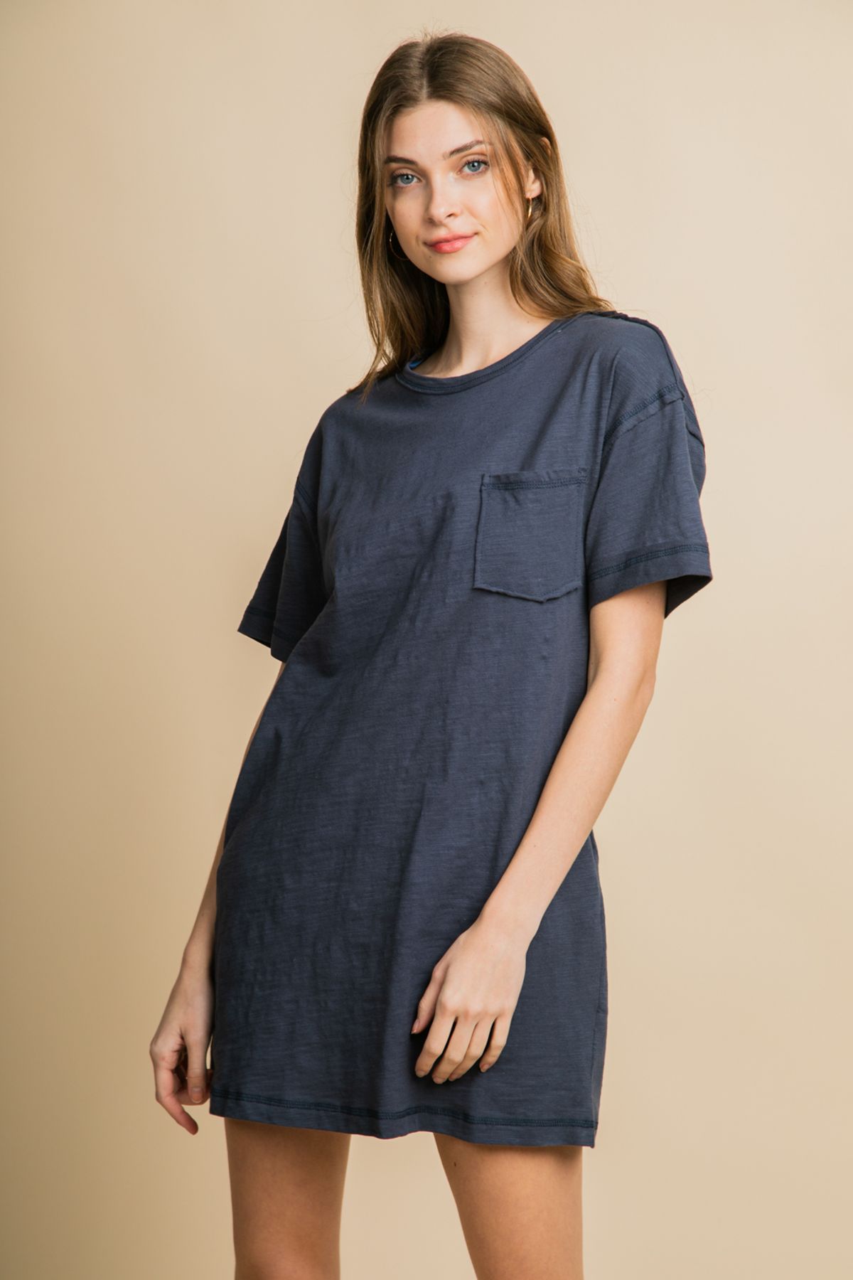 뉴인(NEWIN) 면 반팔 포켓 미니 원피스