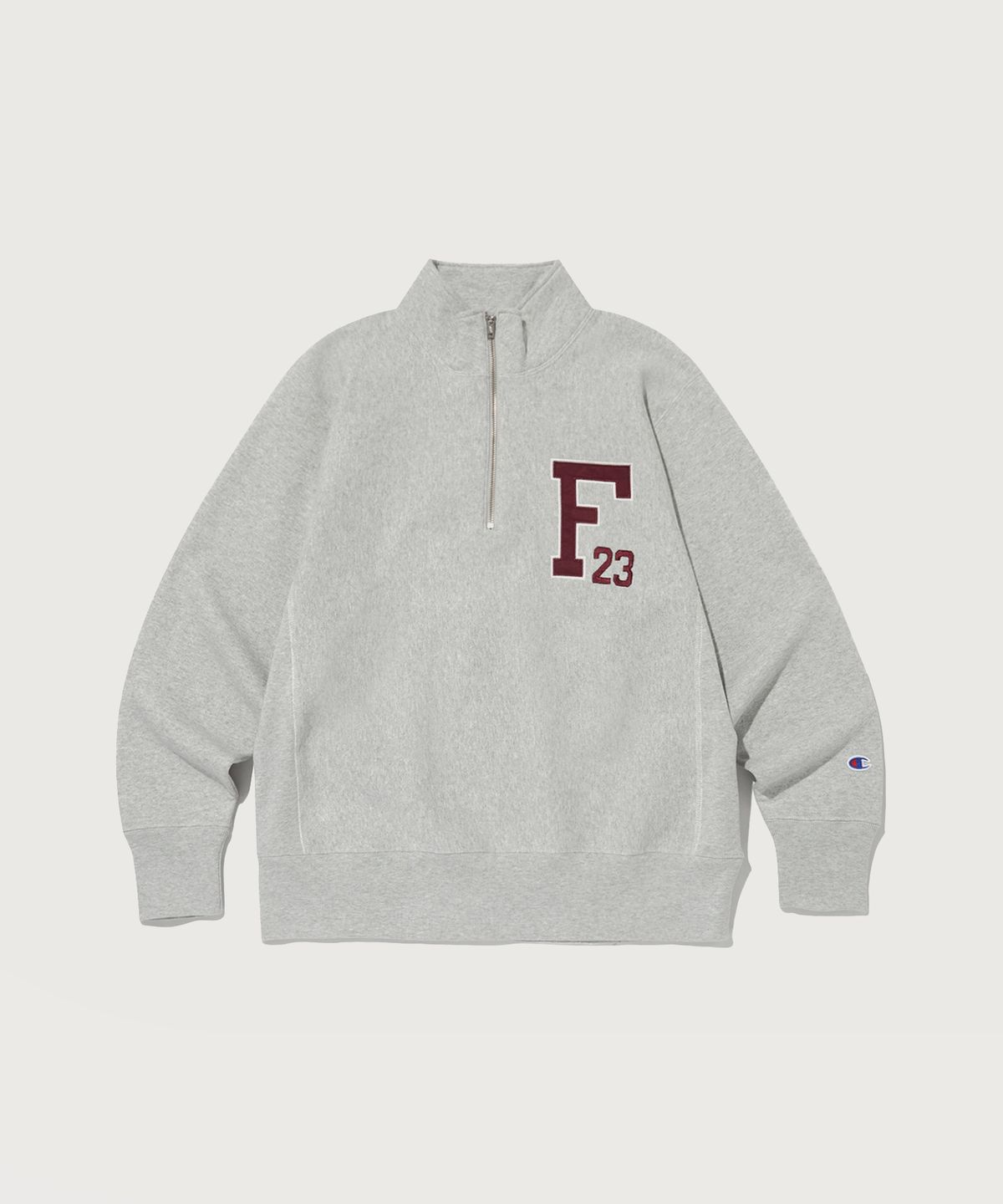 챔피온(CHAMPION) 리버스위브 블루택 루즈핏 하프 집업 스웨트셔츠 Normal Grey
