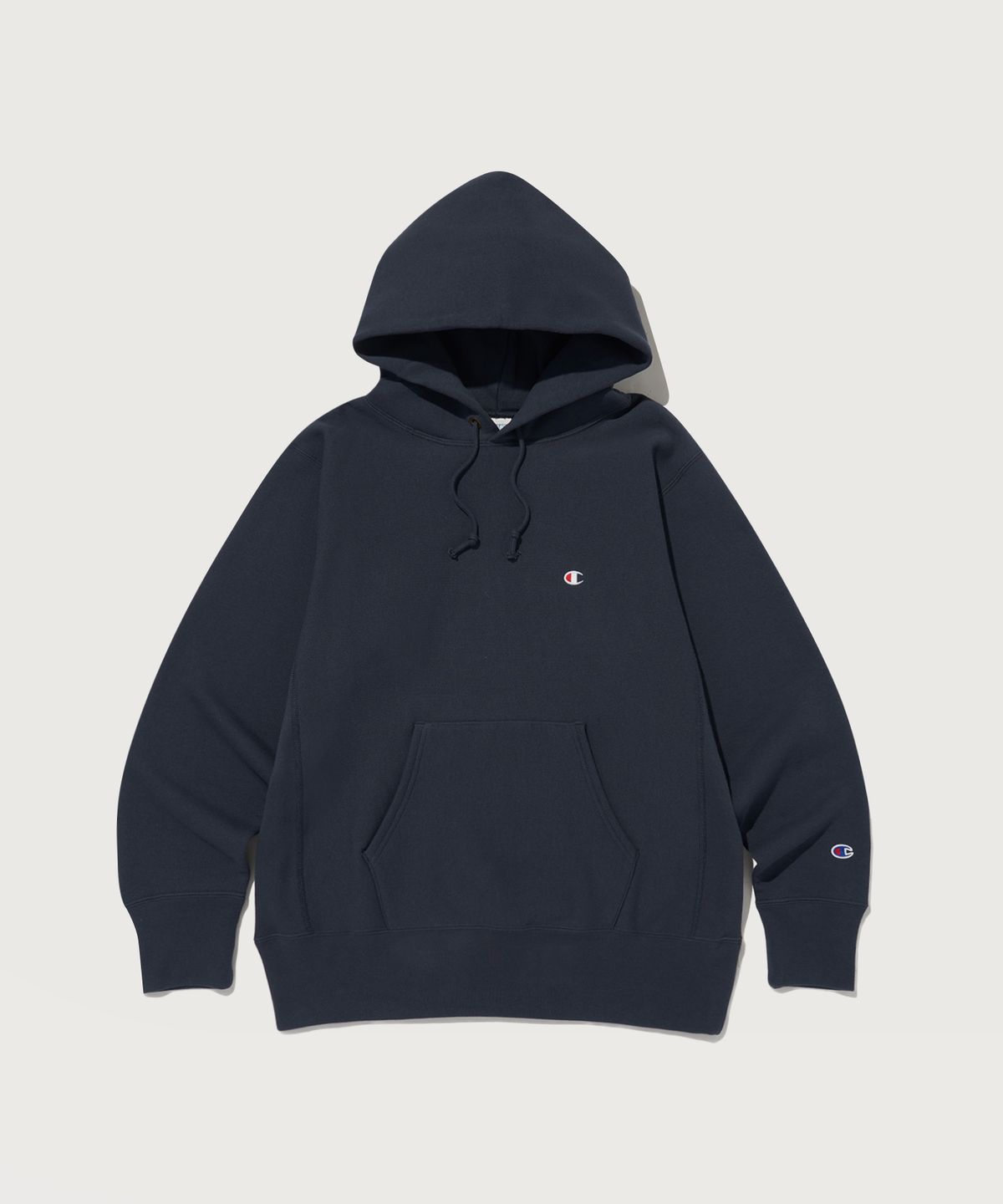 챔피온(CHAMPION) 리버스위브 블루택 루즈핏 기모 후드 티셔츠 Dark Navy