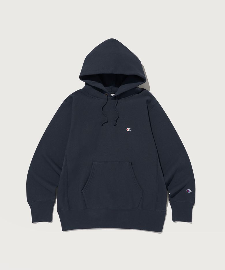 리버스위브 블루택 루즈핏 기모 후드 티셔츠 Dark Navy