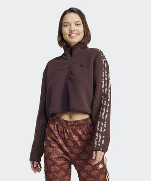 애니멀 프린트 플리스 크롭 반집업 탑  - 브라운 / IY5010