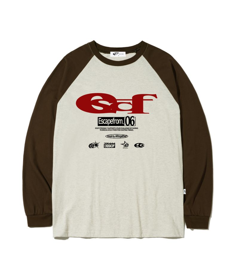 레드 ESCF 로고 콜라주 프린트 롱슬리브 브라운