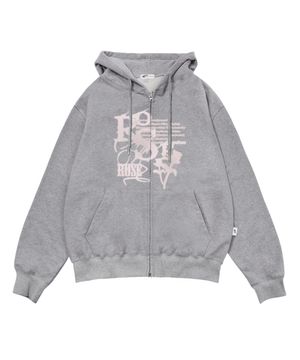 빈티지 로즈 프린트 투웨이 후드집업 그레이