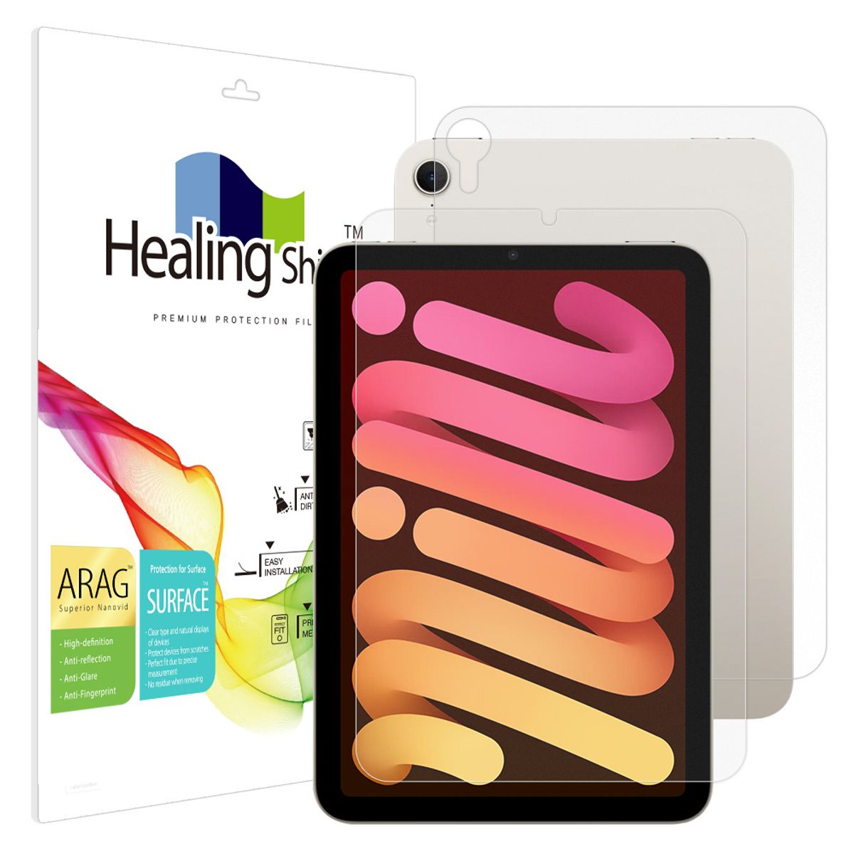 힐링쉴드(HEALINGSHIELD) 아이패드 미니 7세대/6세대 8.3 ARAG 고화질 저반사 액정보호필름1매 후면1매