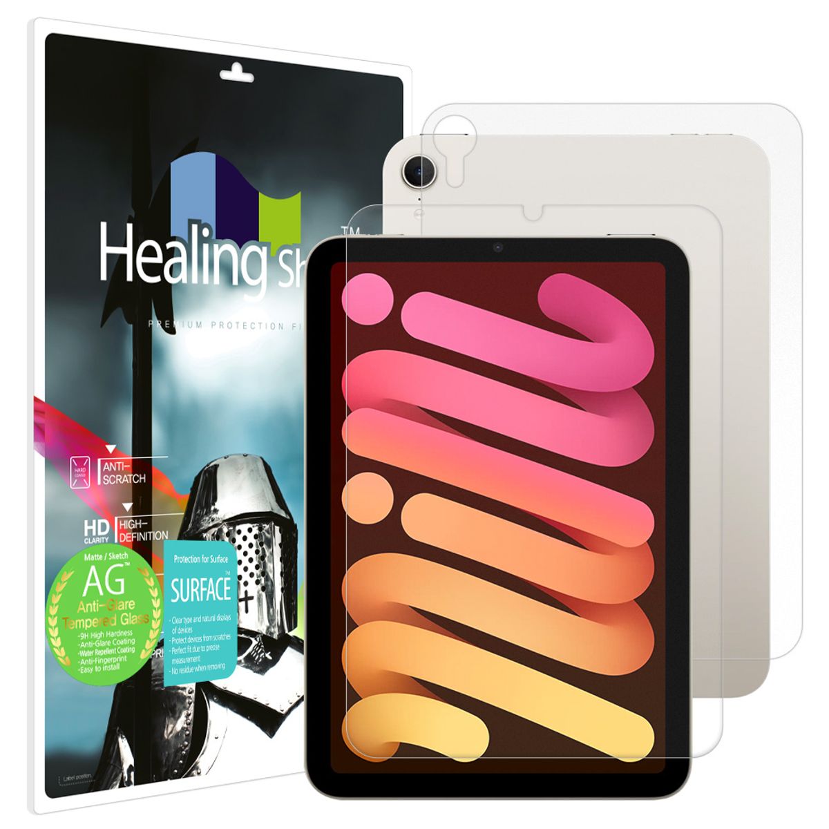 힐링쉴드(HEALINGSHIELD) 아이패드 미니 7세대/6세대 8.3 저반사 강화유리필름1매 후면1매