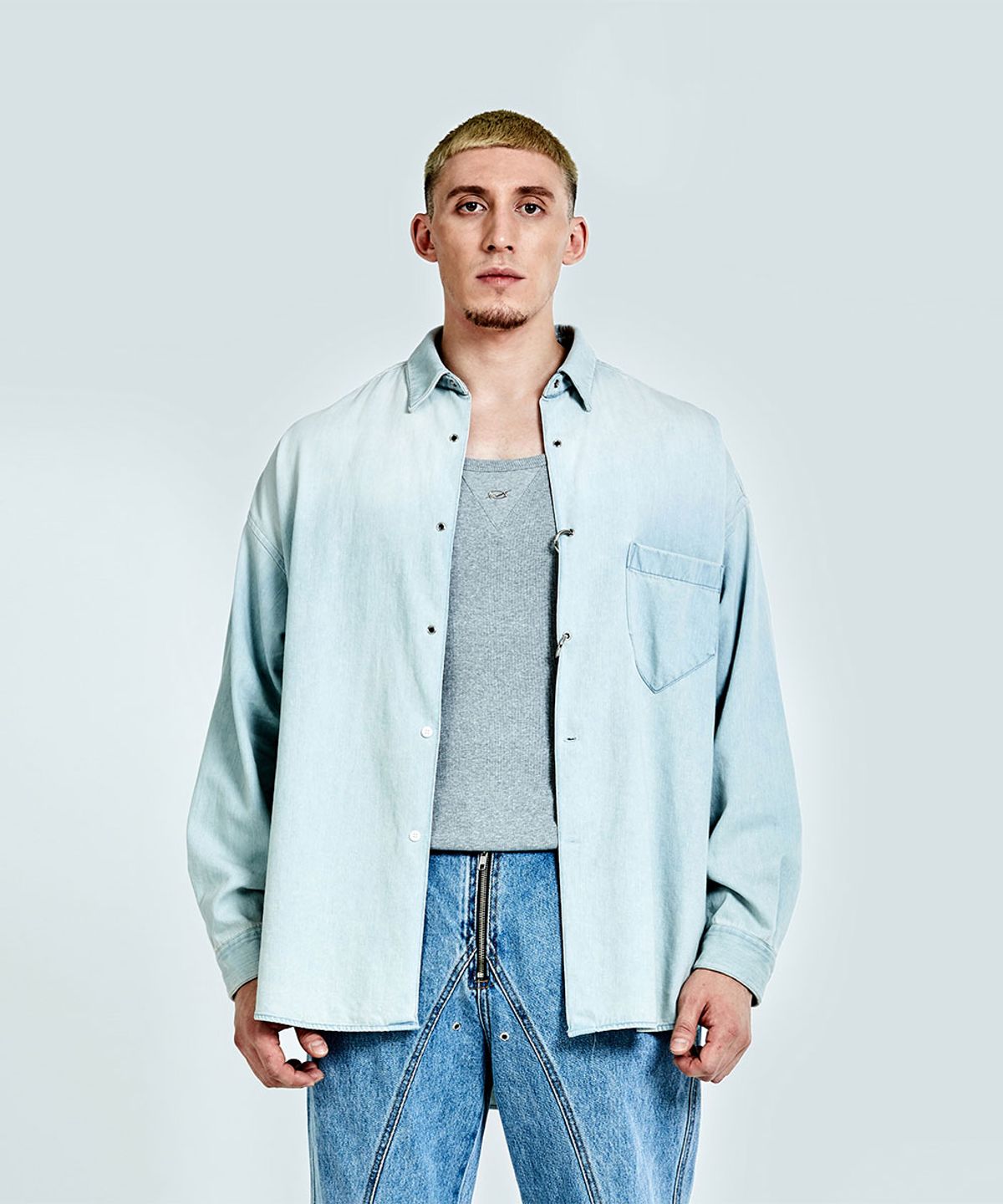 51퍼센트(51PERCENT) Denim Ring shirt - Light blue