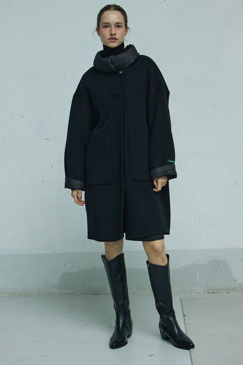 울 블렌드 텍스처 블록 코트