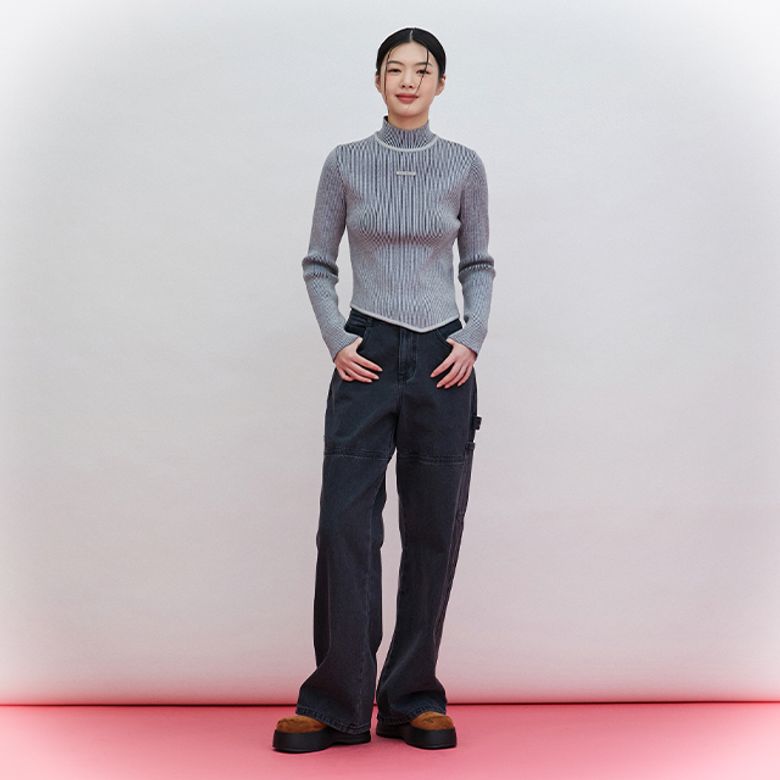 절개 사이드 포켓 와이드 데님 팬츠 AQ4DPA61
