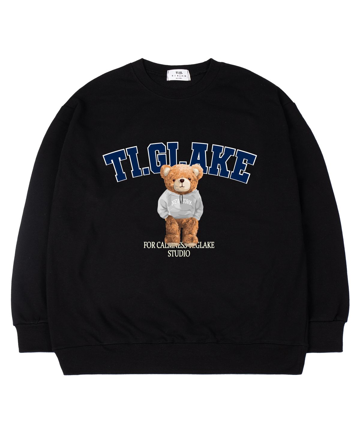 티글레이크(TI.GLAKE) 뉴욕후드베어 오버핏 맨투맨 티셔츠 블랙