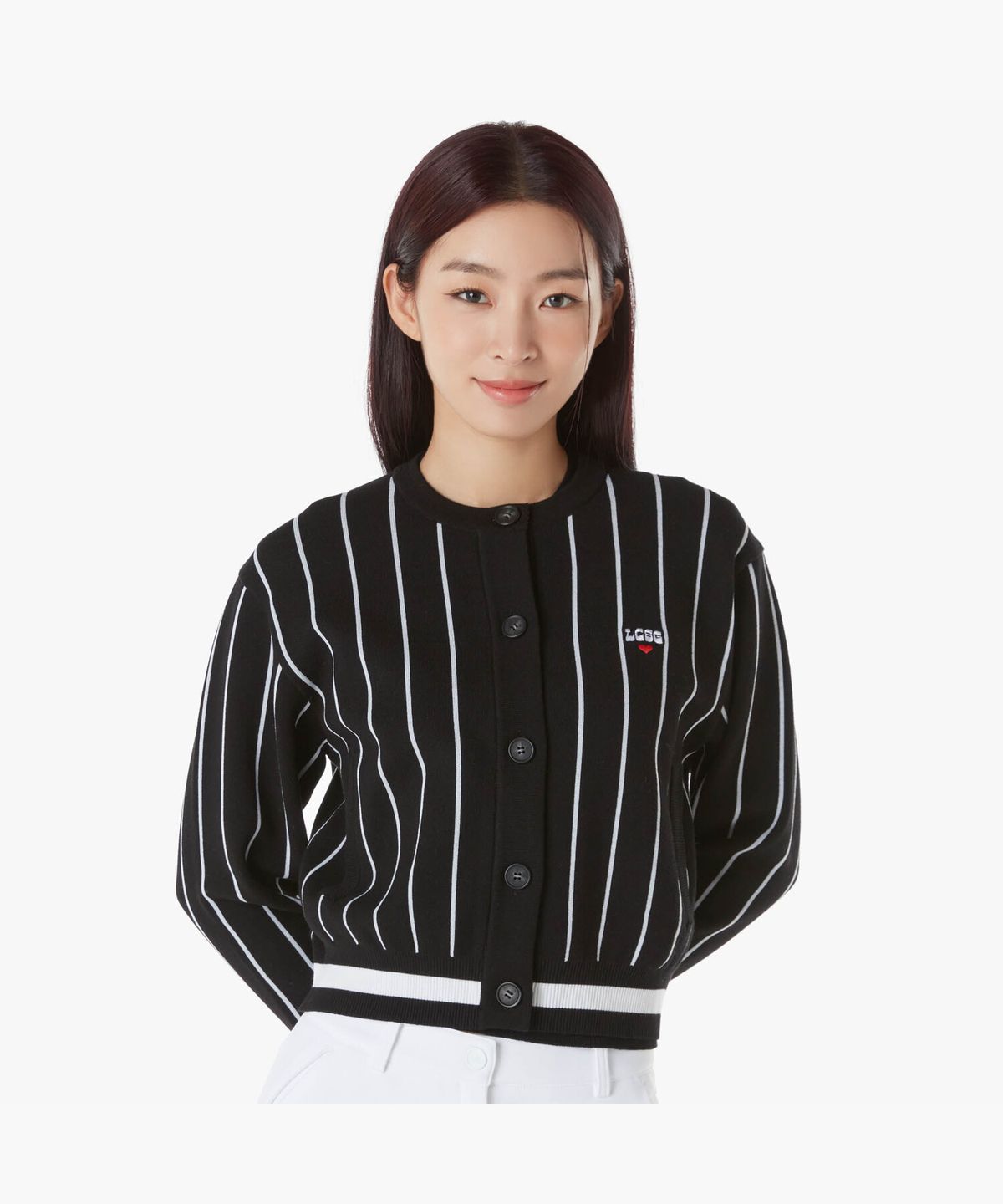 르꼬끄 골프(LECOQ GOLF) 여성 그래픽 라운드 가디건 (GP322LKC98)