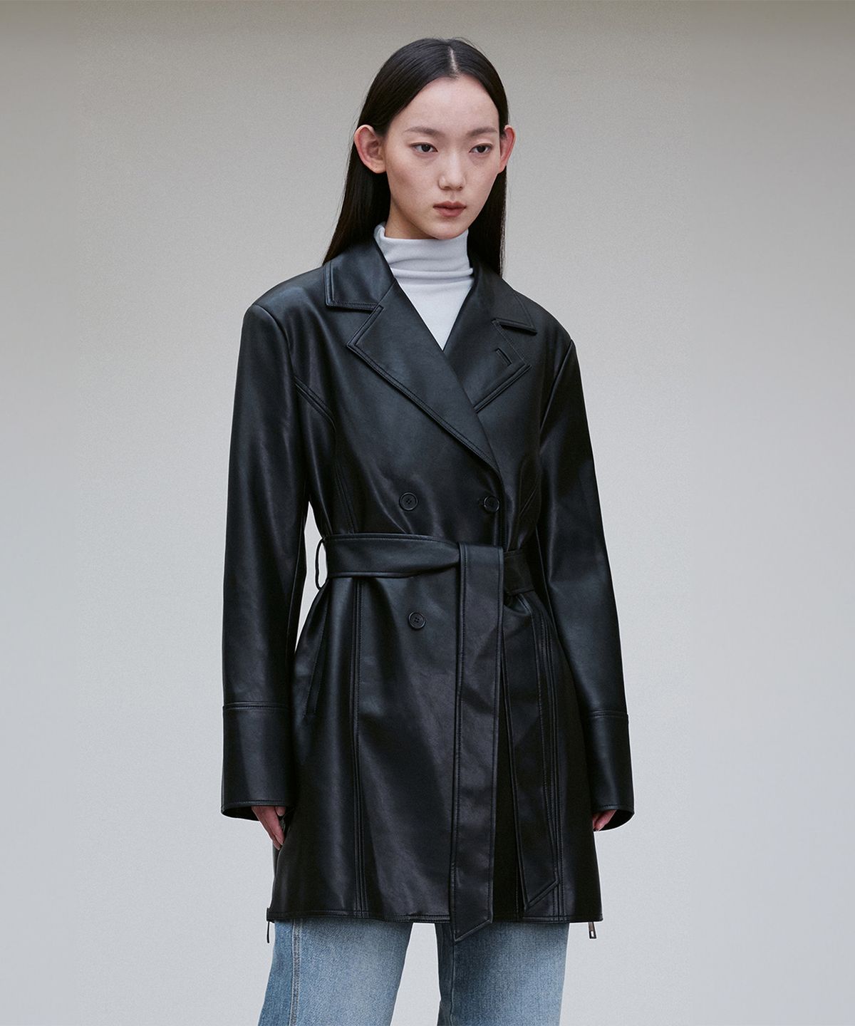 리이(RE RHEE) FAUX LEATHER HALF JACKET