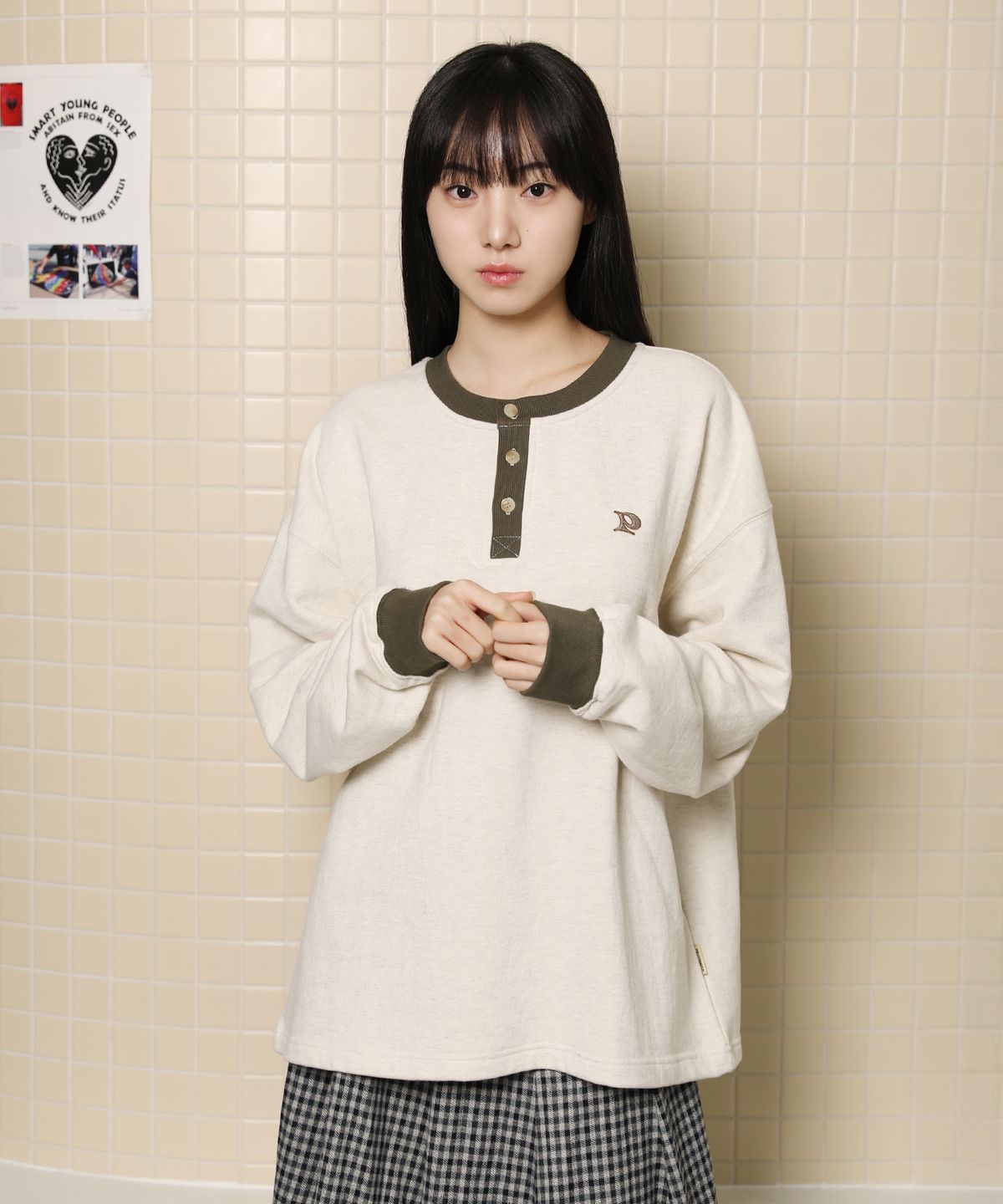 피스메이커(PIECE MAKER) OVERSIZED HENLEY NECK SWEATSHIRTS (IVORY)