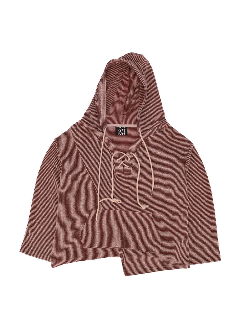 BOHEMIAN LACE-UP KNIT TOP (RED BROWN)