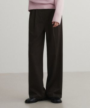 (우먼)울 투턱 세미 와이드 슬랙스 브라운