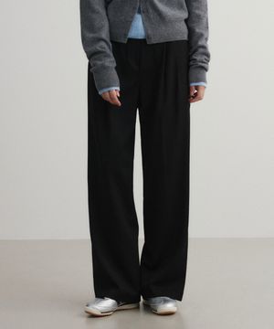 (우먼)울 투턱 세미 와이드 슬랙스 블랙