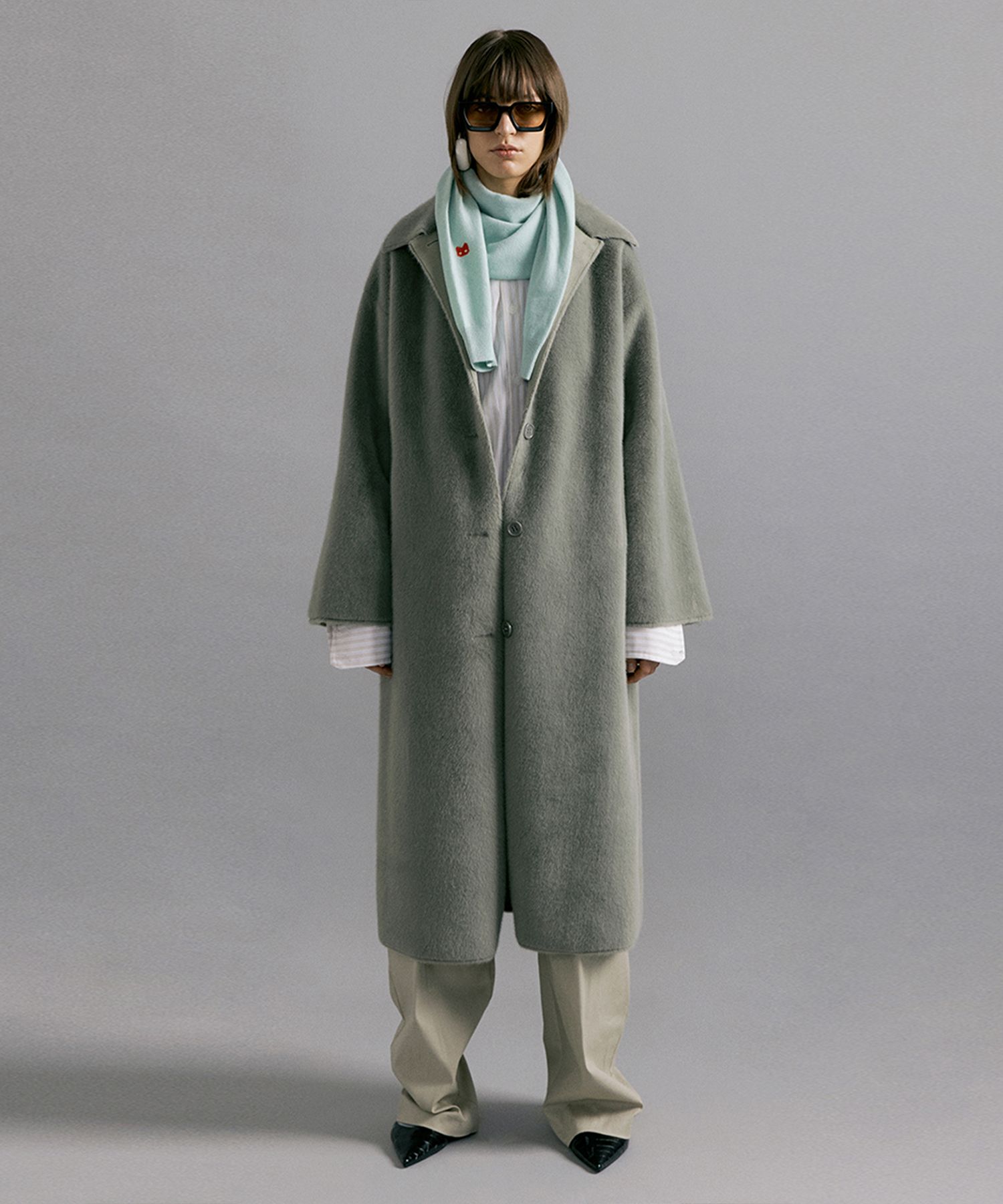 MUSINSA | MOLLIOLLI LUNGO Single Long Fur Coat [Khaki]