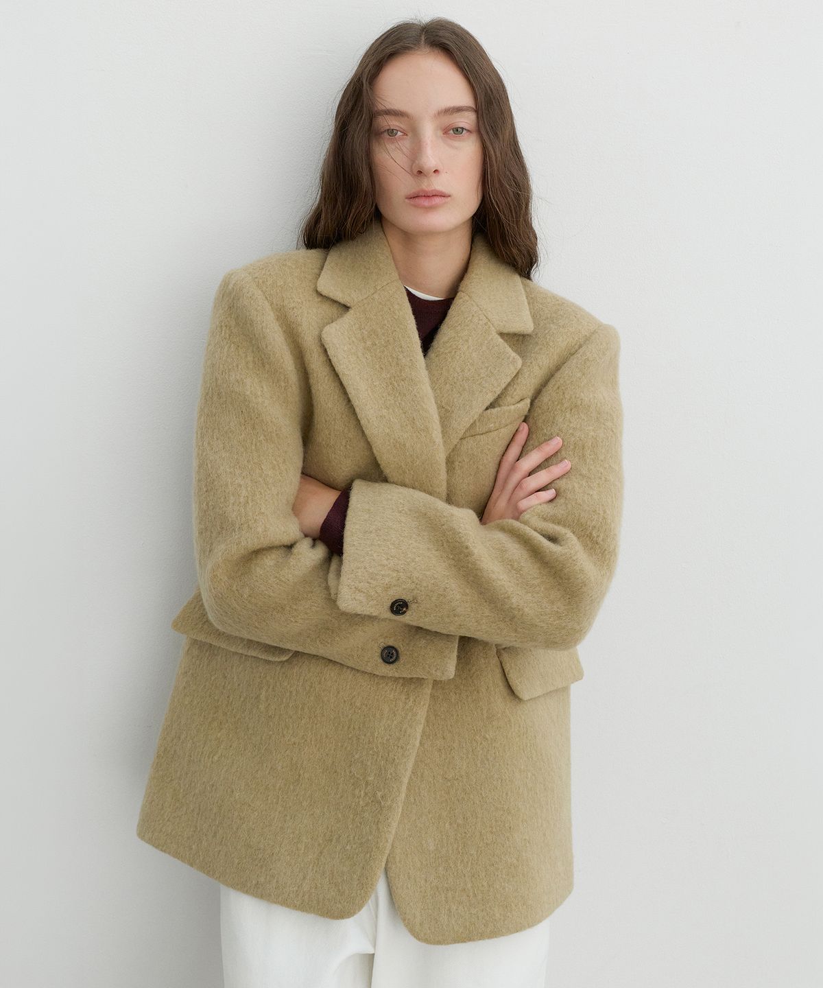 르바(LEVAR) Hairy Alpaca Blended Single Jacket - Beige