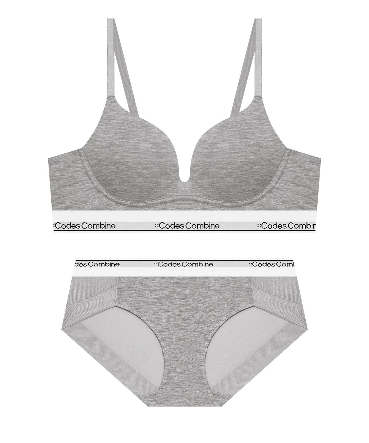 코데즈컴바인 이너웨어(CODES COMBINE INNERWEAR) 컴피서포트 모달 볼륨일체형 노와이어 햄팬티 세트 - 멜란지그레이