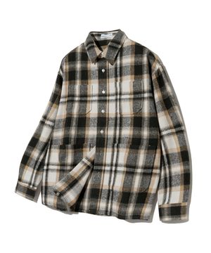 87-STAN136 프레어 오버핏 포켓 긴팔 체크 셔츠 자켓 블랙
