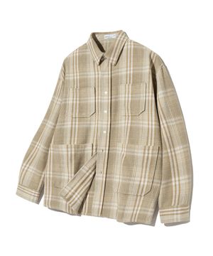 87-STAN137 컨트리 팜 오버핏 포켓 긴팔 체크 셔츠 자켓 라이트브라운