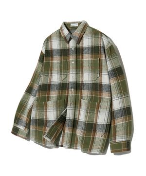 87-STAN138 레트로 어텀 오버핏 포켓 긴팔 체크 셔츠 자켓 그린