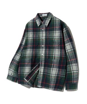 87-STAN141 90S 레트로 오버핏 포켓 긴팔 체크 셔츠 자켓 그린