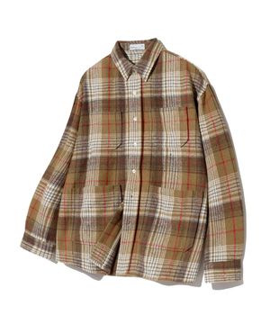87-STAN141 90S 레트로 오버핏 포켓 긴팔 체크 셔츠 자켓 브라운