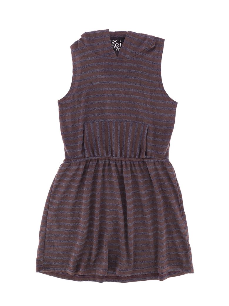 STRIPED LAYERED HOODED DRESS