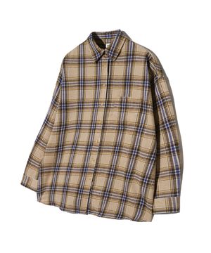 85-VIVA069 레트로 긱 무드 오버핏 포켓 긴팔 체크 셔츠 브라운
