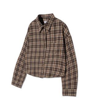 85-VIVA090 샌드 크롭 긴팔 체크 셔츠 브라운