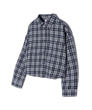 85-VIVA090 샌드 크롭 긴팔 체크 셔츠 네이비