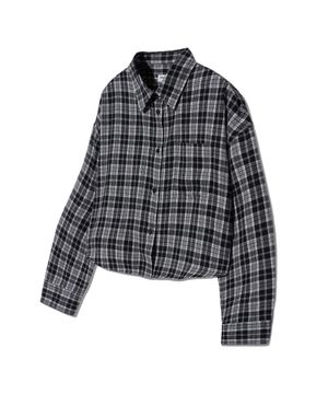 85-VIVA090 샌드 크롭 긴팔 체크 셔츠 블랙