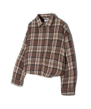 85-VIVA092 포스트 크롭 긴팔 체크 셔츠 브라운