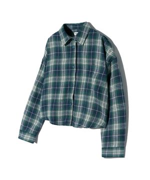 85-VIVA093 리버 크롭 긴팔 체크 셔츠 그린