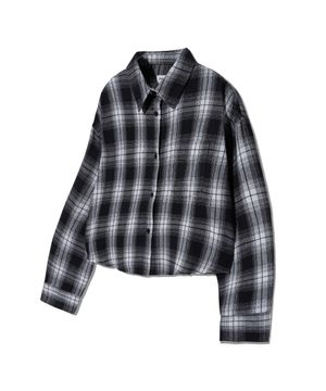 85-VIVA094 마스 크롭 긴팔 체크 셔츠 블랙