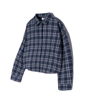85-VIVA097 퓨즈 크롭 긴팔 체크 셔츠 네이비