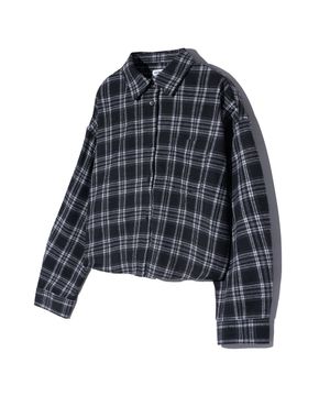 85-VIVA097 퓨즈 크롭 긴팔 체크 셔츠 블랙