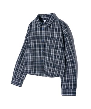 85-VIVA098 뉴트럴 팜 크롭 긴팔 체크 셔츠 네이비