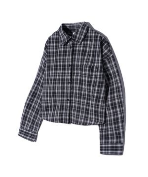 85-VIVA098 뉴트럴 팜 크롭 긴팔 체크 셔츠 블랙