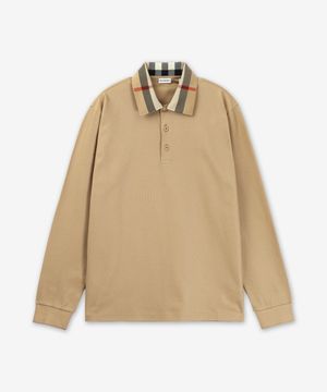 체크 카라 롱 슬리브 티셔츠 - 아카이브 베이지 / 8098811