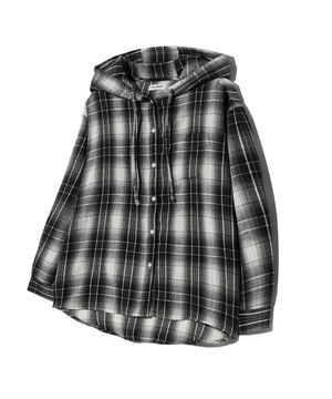 85-VIVA101 미스티 플레이드 후드 오버핏 긴팔 체크 셔츠 블랙